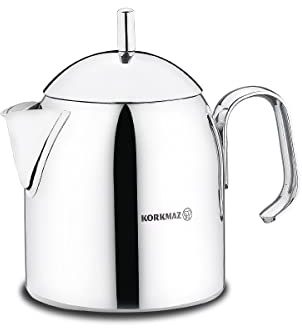 Korkmaz A282 - Teiera turca per piano cottura, in acciaio inox 18/10, con manici in metallo, bollitore da 700 ml