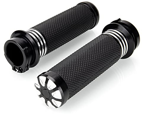 KICRY 1 Motorcycle Hand Grips Black Chrome Handlebar Grips Compatible with Harley Touring Honda Yamaha Suzuki Kawasaki (BK-3circle)