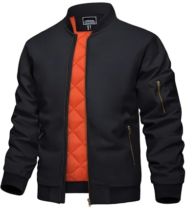 KEFITEVD Bomber Jacket Men with Zipper Pockets Casual Work Jacket Winter Thicken Coat Warm Baseball Jacket