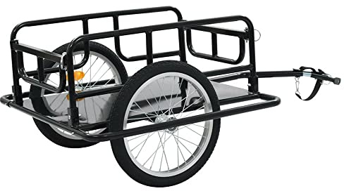 Foldable Cargo Bike Trailer Bicycle Cart Wagon Trailer w/Hitch, 110lbs Max Load Steel Frame Heavy Duty Bicycle Cargo Wagon Trailer for Carrying Stuff Luggage Plants Tools, Black