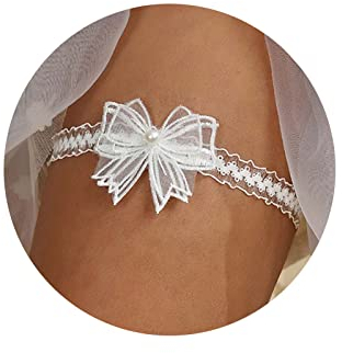 Wendalern Hochzeit Strumpfbänder für Braut Weiß Spitze Bogen Strumpfband Gürtel Perle Schmetterling Spitze Bein Ring Handmade Stretch Toss Strumpfband Party Porm Körper Accessoire für Frauen