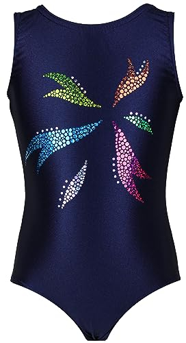 GymStern Gymnastikanzug Sterne Lycra Mädchen Turnanzug Kurzarm Kinder Turnbody kurzärmlich, Größe:128, Farbe:Lycra in Blau/FLORA