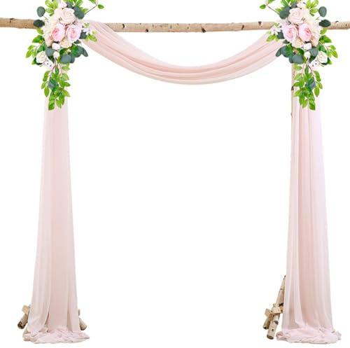 Wedding Arch Draping Fabric Light Peach Pink Sheer Backdrop Curtain Tulle Fabric Drapery for Arbor Wedding Archway Ceremony Party Ceiling Decor Backdrop 30 Width x 20Ft Length（2 Panel）