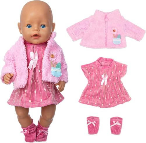Gemtte Kleidung Bekleidung Outfits für Baby Puppen, Puppenkleidung 38-43 cm, New Baby Puppenkleidung, 3 Teilig Puppenkleider mit Mantel Socke, Geschenke für Mädchen