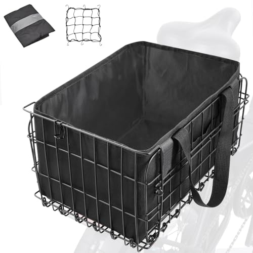 Zacro Bike Basket Rear Folding Metal Bicycle Ebike Basket, Quick Release Design for Adult Women/Men Carrying Dogs, Pets, Fruit & Grocery