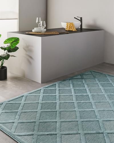 benuta Nest Teppich Bonte - Türkis 160x230 cm - Kunstfaser - Outdoor geeignet - Rechteckig - Pflegeleicht für Esszimmer Küche Outdoor/Terrasse