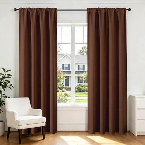 CUCRAF Lot de 2 Rideaux occultants Marron de 160 cm de Long avec Passe-Tringle pour Chambre à Coucher et Salon, Rideaux de fenêtre isolés Thermiques, bloquant la lumière (132 x 160 cm (l x L), Marron