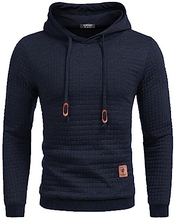 COOFANDY Sudadera con Capucha para Hombre, Jersey De Trabajo Hipster Hombre, Sudadera con Capucha De Jacquard A Cuadros con Cordón, S Azul Marino