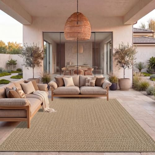 TT Home Alfombra Exterior Impermeable Jardín Dormitorio Pasillo Aspecto Natural De Sisal Diseño Geométrico Boho Moderno Unicolor, Tamaño:120x170 cm