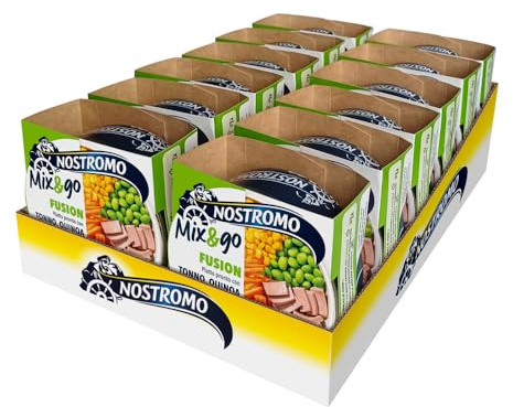 Nostromo Mix&Go Fusion - Piatto Pronto con Tonno, Quinoa, Edamame - Pasto Equilibrato e Veloce - Confezione da 12x190g