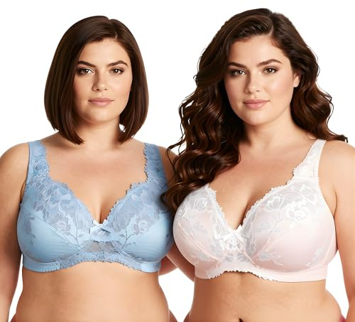 Curve Muse Sujetadores inalámbricos minimizadores sin Forro con Encaje | Encaje, Tirantes ajustables, Cierre de Ganchos, Nailon, Microfibra