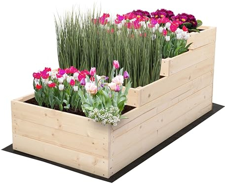 MODO24 Hochbeet Holz, 4-stufiger Pflanzkasten, Blumenkasten, Gemüsebeet, Kräuterbeet, Anzuchtset, Anzuchtkasten, mit Gartenvlies als Unterlage und Schrauben, Abmessungen 54x60x120 cm, Farbe: Natur