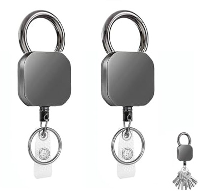 2 Pezzi Portachiavi a molla allungabile.Portachiavi con filo allungabile,Portachiavi retrattile filo acciaio.per infermieri, personale di sicurezza, insegnanti, impiegati e altro ancora.(argento)