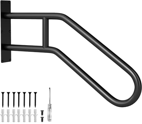 COSTWAY Barandilla Escaleras, Pasamanos de Seguridad en Forma de U para 1-3 Escalones Porche Cubierta Interior, Barra de Agarre de Pared de Metal para Ancianos, Niños, Lesionados