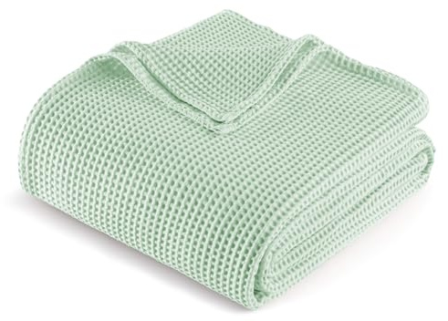 Exclusivo Mezcla Coperta in Puro Cotone 100%, Coperta Trama Waffle come Copriletto, Morbida Leggera e Traspirante, Copripiumino per Divano e Letto, Tutte le Stagioni, 230x270 CM, Verde Salvia