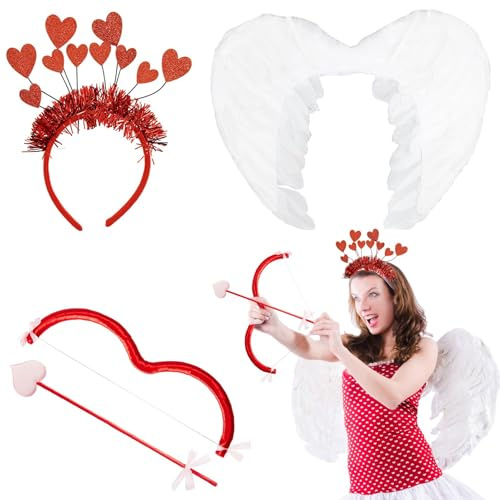 DONCOO Disfraz de Cupido para Mujer, Accesorios Románticos con Flecha, Arco y Alas de Ángel, para Niñas y Mujeres - Accesorios para Carnaval/San Valentín