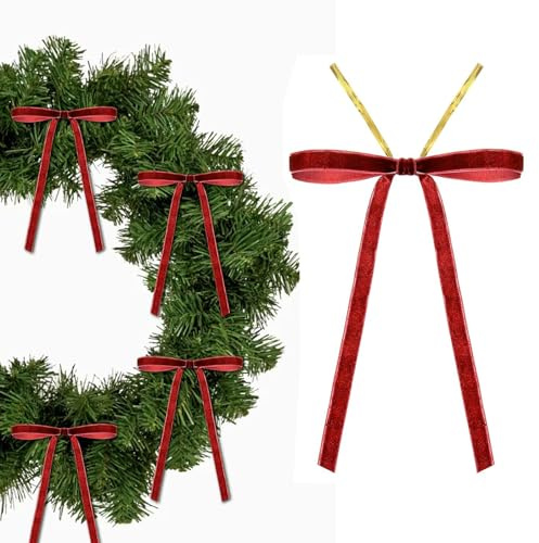 24 Piezas Lazos Terciopelo Arbol Navidad, Moños Navideñas Decoración Adornos Árbol Navidad, Rojo Pequeño Lazos Manualidades Navideños Decoraciones para Boda Celebraciones Guirnalda Regalo