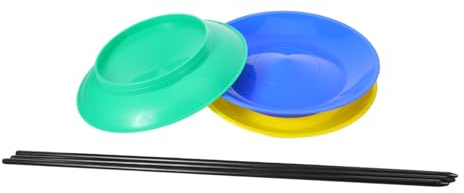 CIYODO Juego De 3 Platos de Malabares Plásticos con Palos para Equilibrio Discos Giratorios Resistentes para Entrenamiento de Habilidades y Actividades Sensoriales Infantiles