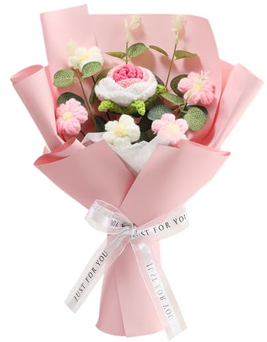 MEOAlBkey Crochet Flowers Bouquet, Artificial Floral Arrangement, Handmade Knitted Rose Arrangement, for Girl, Women, Moms, Teachers, and Loved Ones