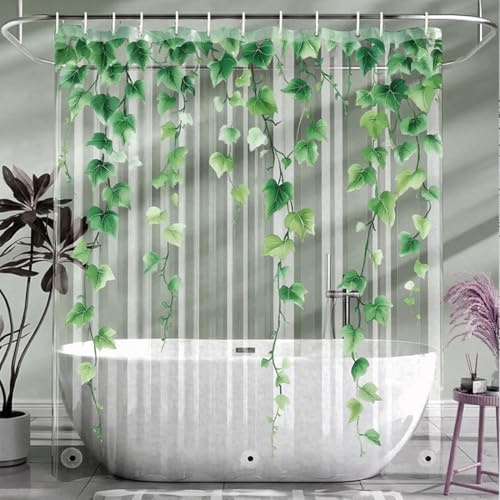 Xlabor Transparent Blumen Duschvorhang 180x200 Antischimmel Wasserdicht Eva Badvorhang mit 12 Haken für Badezimmer Motiv-C
