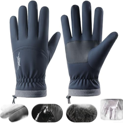 Honseadek Guanti da sci invernali per uomini e donne, impermeabili, antivento, termici, con compatibilità con touchscreen, fodera in pile, design polso regolabile (blu, L)