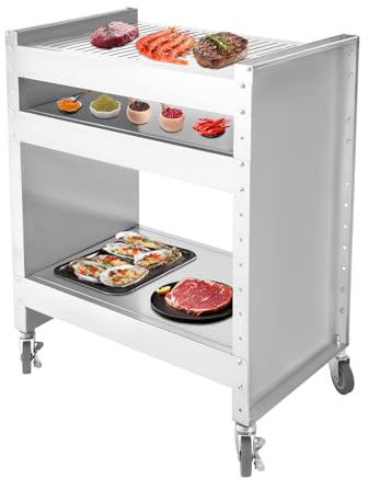 Carrello per barbecue in acciaio inox, 59 x 40,5 x 82 cm, regolabile, multifunzione, portata 30 kg, per riunioni di famiglia