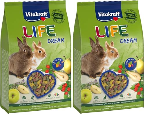 VITAKRAFT- Life Dream, Nourriture pour Lapins Nains, avec Poire, Pomme Et Cynorrhodon, Soutient La Digestion Et l'usure des Dents, sans Ajout De Sucre (1X 1,8Kg) (Lot de 2)