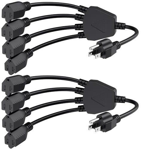 Cable Matters 2-Pack 4 Outlet Power Splitter Cord - 1.5ft, NEMA 5-15P to NEMA 5-15R Y Power Cord Splitter, 16 AWG Outlet Saver, 4 Way ExtensionCord, 1.5 Feet