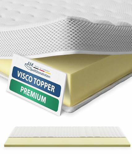 AM Qualitätsmatratzen Visco Topper 140x220cm H2 - Made in Germany - Oeko TEX zertfizierter Memory Foam Topper 140x220 mit Lyocell Bezug - Druckentlastende & viscoelastische Matratzenauflage 140x220