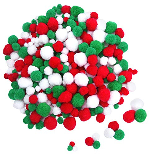 Livder Christmas Pom Poms Pompoms for Art Crafts Gift Decorations, Red Green White, 400 Pieces
