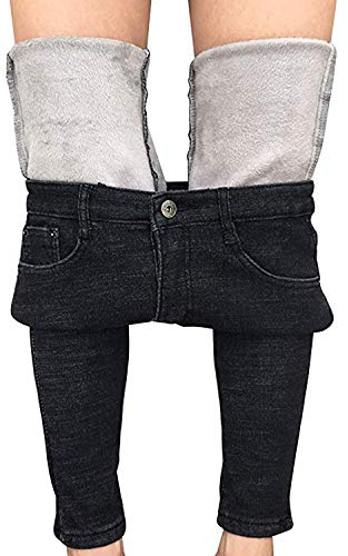 Kvinnors vinter fleecefodrad stretchiga jeggings hög midja skinny jeans yoga denimbyxor