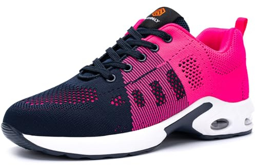 DYKHMILY Scarpe Antinfortunistiche Donna Leggere Scarpe da Lavoro con Punta in Acciaio Comode Traspiranti Sportive di Sicurezza Scarpe Estive(Rosa Fiamma 36 EU)