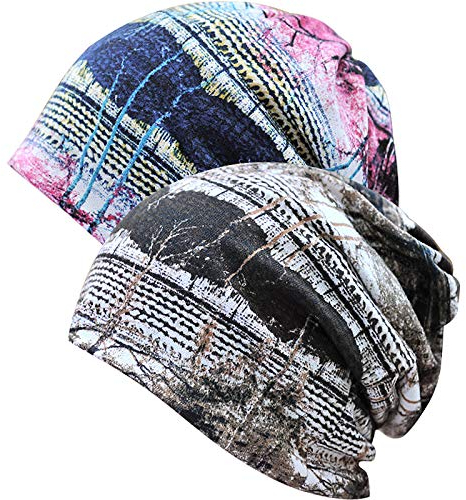 XYIYI Damen Mütze Chemo Hut Slouchy Kopfbedeckungen Kopf Wraps Krebshüte (2Stück Baum-G)