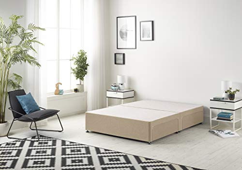 Bed Centre Flexby Divan Base Only with No Drawers and No Headboard - Available in 3ft,4ft,5ft and 6ft- Fabric (4FT6 Double, Plush Beige Fabric)