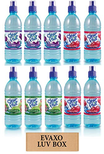 LUV BOX - Variety Clear Fruit Water Sport 16.9 Oz Bottles,Pack of 10,Kiwi Strawberry,Grape,Cherry Blast by evaxo