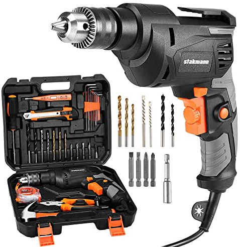Stakmann Valigetta Attrezzi 27pz con Trapano Avvitatore Elettrico Potenza 710W Velocita Regolabile 0-3000rpm Mandrino 13mm Impugnatura Ergonomica con Chiavini Utensili da Lavoro e Accessori
