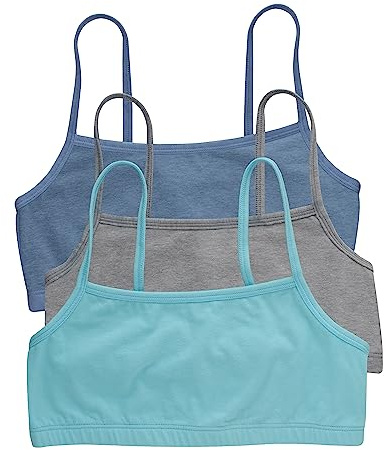 Hanes Cropped Bralette, Breathable Pullover Bra, Crop Top, Solid Or Assorted, 3-Pack Soutien-Gorge, Opaque, Veste en Jean/Gris foncé/Bleu Ultra, L (Lot de 3) Femme
