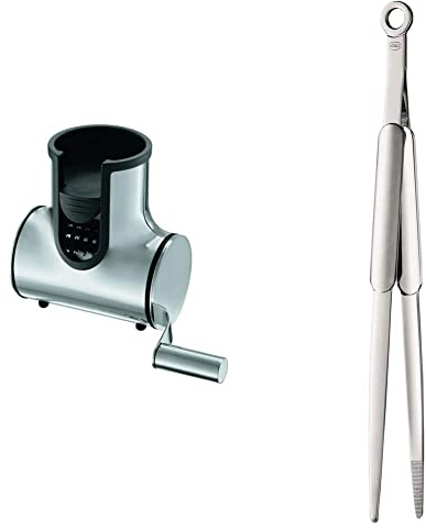 RÖSLE Käsemühle, hochwertige Parmesanreibe, 15,5 x 6 x 11,7 cm & Spitzzange, Hochwertige Zange zum gezielten Greifen und Wenden von Speisen beim Kochen oder Braten, Edelstahl 18/10, hochglänzend/matt