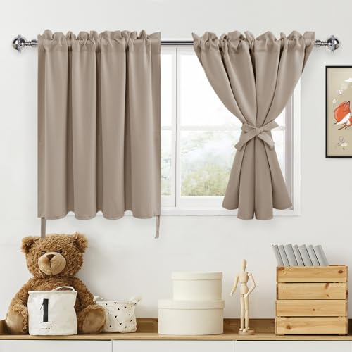DWCN Tende oscuranti corte per camera da letto, tende corte per finestre piccole, tende termiche per ufficio, 91 cm, per cucina, cantina, 132 x 91 cm, cammello, set da 2