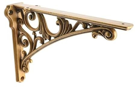CABDM Decorative Shelf Bracket 6 inch, Antique Brass Shelf Brackets for Shelving, Heavy Duty Vintage, DIY Projects, Hardware Included, 2 Pack, 5.9x4.17x1.73 inch,Baroque Style