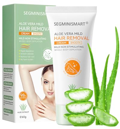 SEGMINISMART Haarentfernungscreme,Haarentfernung Creme,Haarentferner,Gesichts,Körper,Bikini und Beine Haarwuchs Inhibitor Creme,Schnelle & Sanfte Aloes Haarentfernung für den Körper 60g