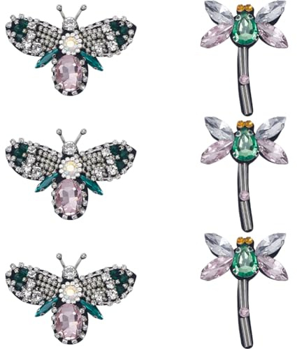 GORGECRAFT 6pz 2 stili Strass Applique di Perline Perle di Cristallo Animali Api Libellula Decorativi Toppe Ricamate Da Cucire Applicazioni per Fai Da Te Abiti Da Festa Costumi Jeans Scarpe Borsa