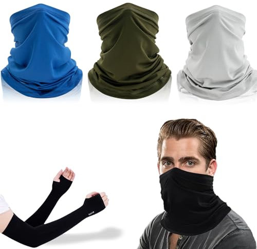 AHEJIOO 4 Pack Schlauchschal Herren und Sonnenschutzhülsen, Halstuch, Bandana Schwarz, Multifunktionstuch, Schlauchschal Sommer, Motorrad