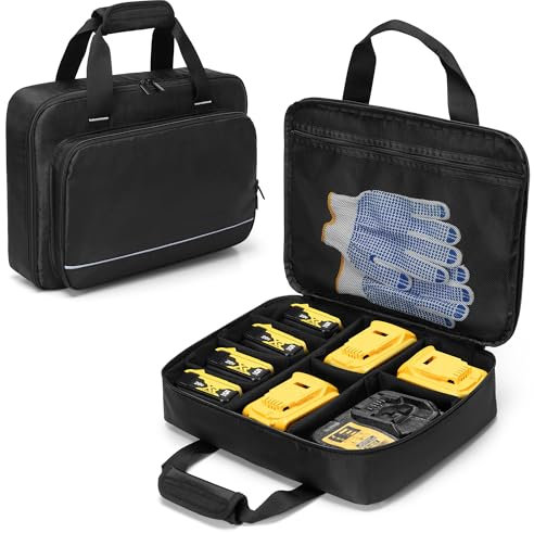 Rexmica Tool Battery Carrying Case Compatible with Dewalt 12V 18V 20V 60V Max Battery and Charger, Battery Storage Bag with Accessory Pocket for 12V 18V 20V 60V 2.0/3.0/4.0/5.0/6.0/9.0-Ah Batteries