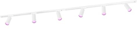 Ledvion - Sistema de rieles iluminacion, 2m, Carril Monofasico, 4,9W, Blanco, RGB, 6x Foco de techo Orientable GU10, Lampara techo, plafon led techo cocina, luces led, focos led interior techo