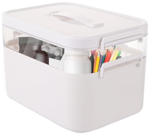 ASelected Medicine Storage Box Fold 2-Layer First Aid Box Household Medicine Cabinet Box With Mini 3 Compartment, Portable with Lid Organiser for Home Office Car School (white)