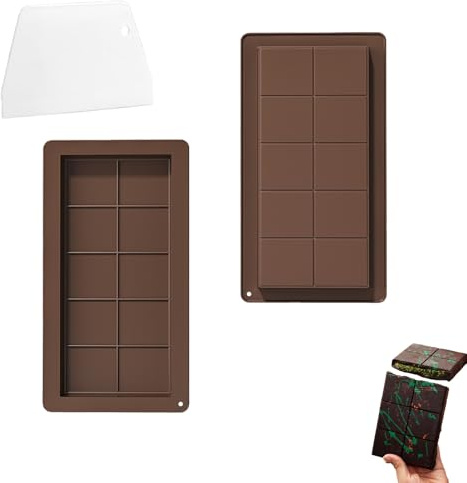 Ginddy Moldes De Chocolate De Silicona, 2 Moldes De Chocolate Profundo Con Espátula Reutilizables Para Barra De Chocolate, Moldes Gruesos De Barra De Chocolate Dubai