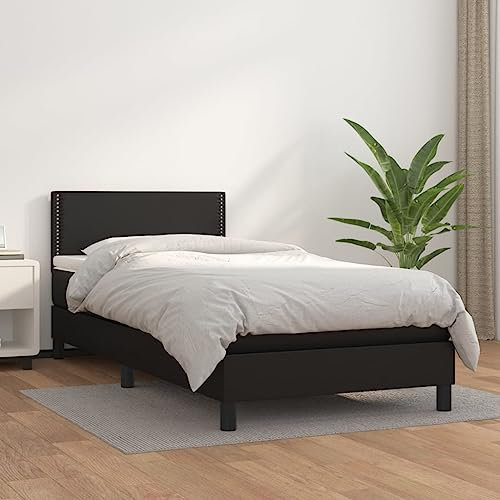 Iiaky Boxspringbett mit Matratze Schwarz 80x200 cm Kunstleder Bett Mit Matratze Polsterbett Boxspringbett Mit Bettkastener