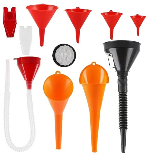 Entonnoirs en Plastique à Long col pour Voiture, 13 pièces Entonnoir De Carburant, Entonnoirs Flexibles À Angle Droit en Plastique, Pour Voitures, Motos, Véhicules à Batterie