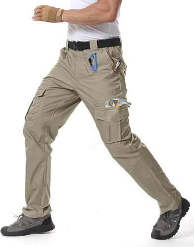 IGOLUMON Work Trousers Men Cargo Trousers Stretch Fit Tactical Combat Pants Multi-Pockets with Semi Elasticated Waist Band Outdoor Hiking Casual Pants Khaki
